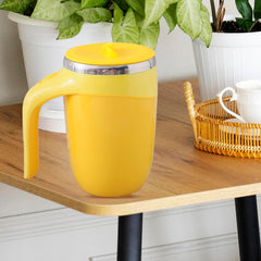Heart Home Anti-Fall Insulated Coffee Mug with Suction Bottom | Leak-proof Stainless Steel Tumbler | Coffee Mug with Lid and Handle | 500 ML | Yellow