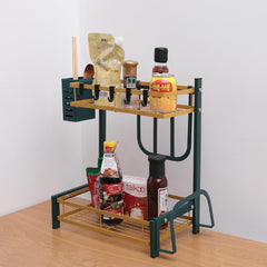 Kuber Industries 2-Layer Dish Drying Rack|Storage Rack for Kitchen Counter|Drainboard & Cutting Board Holder|Premium Utensils Basket (Gold & Green)