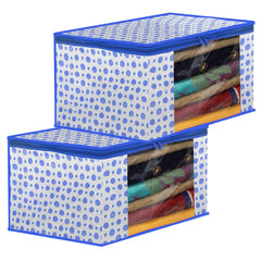 Heart Home Dot Printed Foldable, Lightweight Non-Woven Saree Cover/Organizer With Tranasparent Window- Pack of 2 (Blue)-46HH0491