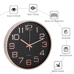 Homestic Wall Clock | Fancy Watch Wall Clocks | Office Wall Clock | Clock for Living Room | Clock for Bedroom | Clock for Hall | Machinery-Quartz | 12 Inch | L-Black Rose Gold