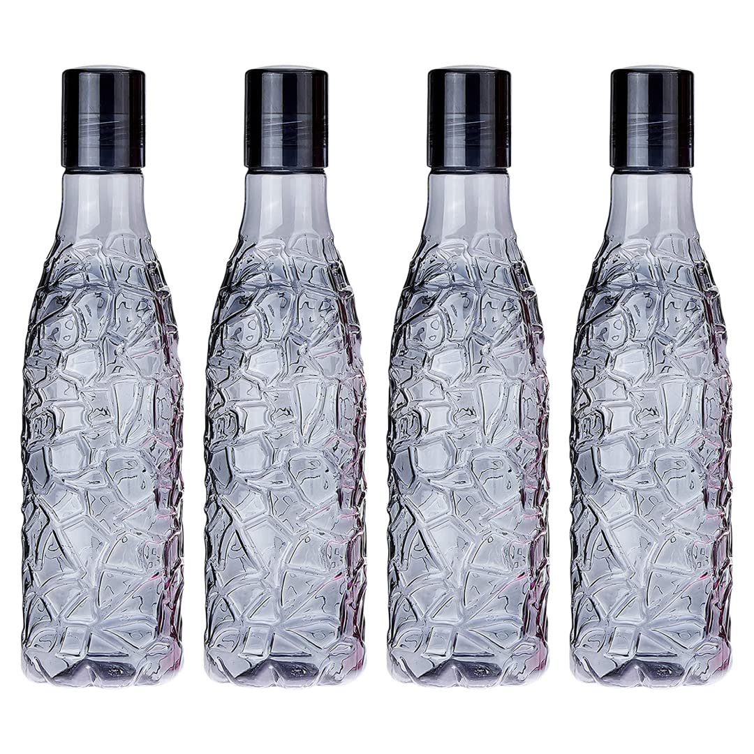 Kuber Industries BPA-Free Plastic Water Bottle|Leak Proof, Firm Grip, 100% Food Grade Plastic Bottles|for Home, Office, School & Gym|Unbreakable, Freezer Proof, Fridge Water Bottle|Pack of 4|Black