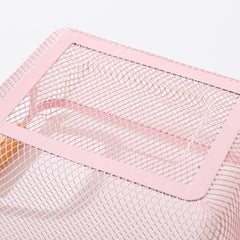 Heart Home Metal Mesh Basket for Storage with wooden handle | 280 gm | Fruit basket for kitchen | Kitchen Organizer | Baskets for organizing home & kitchen | Multipurpose | Pink
