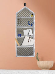 Heart Home Paper Holder | Foldable Hanging Organizer | PVC Shining Check Design Document Holder | Wall Hanging Organizer with 3 Pocket | Pack of 2 | Silver