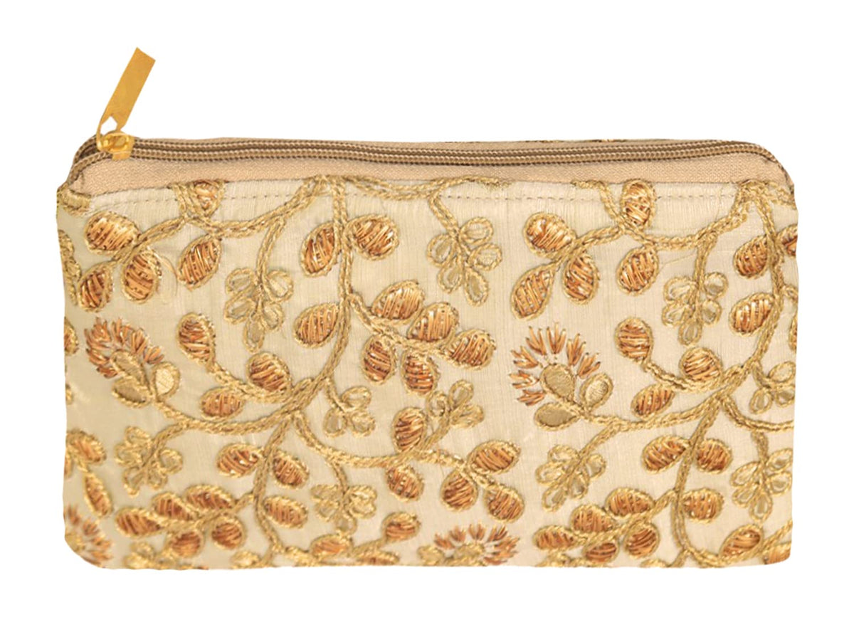 Kuber Industries Hand Purse for Women|Ladies Hand Purse|Zipper Closure|Clutch for Party, Wedding|Cream
