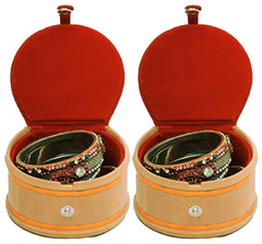 Kuber Industries Wooden 2 Pieces Velvet Small Round Bangle Box (Maroon) -CTKTC038961