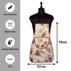 Kuber Industries Apron | PVC Cooking Kitchen Apron | Apron for Restaurent | Flower Apron for Housewife | Chef Apron with Ties | Center Pocket Apron | Pack of 2 | Beige