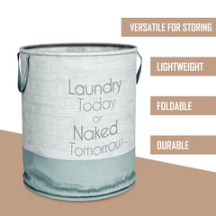 Heart Home Laundry Basket | Non-Woven Round Laundry Basket | Clothes Storage Hamper | Foldable Laundry Bag with Handle | Toy Storage Basket | Jute-Print | 45 LTR | Gray