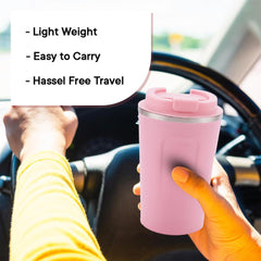Kuber Industries Insulated Coffee Tumbler Mug with Lid for Office, Gym & Travel | Stainless Steel Leak-Proof Thermos for Tea/Coffee/Water - Ideal for Hot & Cold Beverages | CO230204C-Pink