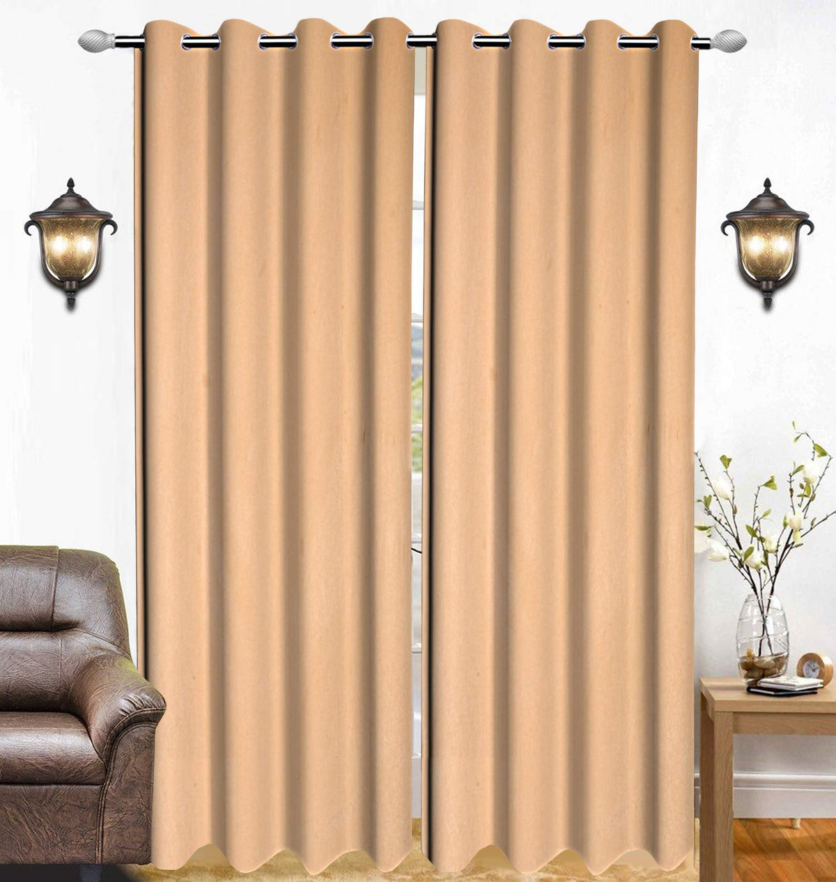 Kuber Industries 2 Pieces Polyester Eyelet Door Curtain 7 Feet (Gold) -CTKTC014230