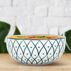 Kuber Industries Ceramic Food Bowl Set | Chini Mitti Bowl | Microwave, Dishwasher Safe Ceramic Bowl | Green Box Print - White