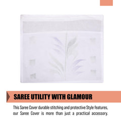 Heart Home Saree Cover | Clothes Storage Bag | Single Packing Saree with Zip Closure | Wardrobe Organizer | Cloth Stoarge Organizer | Brush Design | Pack of 24 | White