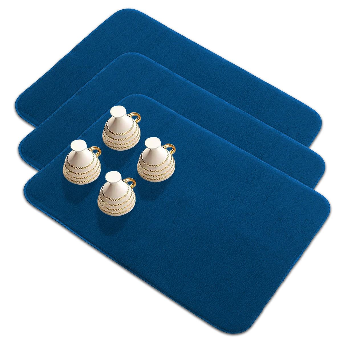 Kuber Industries Dish Dry Mat | Microfiber Drying Mat | Kitchen Drying Mat | Reversible Mat | Kitchen Absorbent Mat | Dish Dry Mat for Kitchen | 50x70 | Pack of 3 | Blue