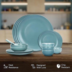 Heart Home 12 Pcs Ceramic Dinner Set | Dishwasher & Microwave Safe | Crockery Set for Dining & Gifting | 6 Pcs Dinner Plates & 6 Pcs Bowl | Blue