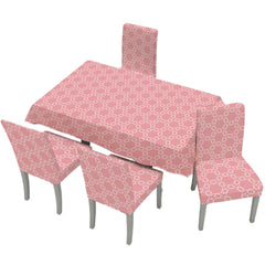 Kuber Industries Set of 5 Waterproof & Oil Repellent Dining Table Chair Cover 4 Seater Full Set | Washable & Dustproof Table & Seat Cover Protector Slipcover | Geometric Pattern Pink