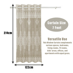 Heart Home Door Curtain|Darkening Door Curtains|Premium Drapes for Bedroom|Sheer Curtain with 8 Rings|Parda for Living Room|Net Frill Door Curtain|7 Ft|SY15ZZ|Cream