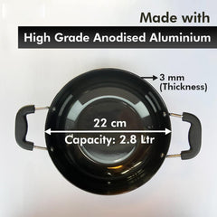 Kuber Industries 2.8L Aluminium Non-Stick Kadai for Cooking with Riveted Bakelite Handle & Lid | Deep Fry Cookware Wok for Kitchen | Kadhai Induction Base for Cooking Chinese | Black