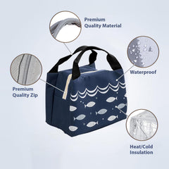 Kuber Industries Pack of 6 Lunch Bag | Lunch Bag for Office | Lunch Bag for College | Reusable Lunch Bag | Lunch Bag for Adults | Tiffin Lunch Bag with Handle | Printed | LYN06-NVY | Navy Blue