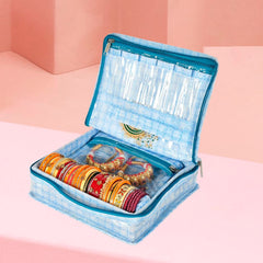 Kuber Industries Jewellery Kit | Check Design Vanity Box for woman | Laminated Jewellery Kit with Support | Jewellery Kit with 5 Pouch & Bangle Roll | Pack of 2 | Blue