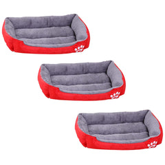 Kuber Industries Dog & Cat Bed|Super Soft Plush Top Pet Bed|Oxford Cloth Polyester Filling|Machine Washable Dog Bed|Rectangular Cat Bed with Rise-Edge Pillow|QY036R-L|Red (Pack of 3)