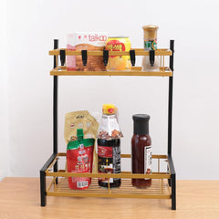 Kuber Industries 2-Layer Dish Drying Rack|Storage Rack for Kitchen Counter|Drainboard & Cutting Board Holder|Premium Utensils Basket Pack of 3 (Black & Gold)