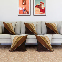 Kuber Industries Cushion Cover | Pillow Covers for Sofa | Throw Cushion Cover | Dupion Polyester Cushion Covers | Cream Patang Wire Cushion Covers | Set of 5 | 16 Inch | Brown