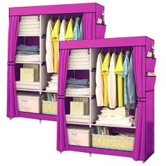 Kuber Industries Foldable Wardrobe for Clothes|Non Woven 2 Door Portable Clothes Rack|4 Shelves Almirah for Clothes-Pack of 2 (Purple)