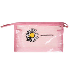 Heart Home Toiletry Pouch | Cosmetic Makeup Pouch | Vanity Pouch for Woman | Makeup Accessories Pouch | Transparent Net Pouch | Sunflower-Cosmetic Pouch | Pink