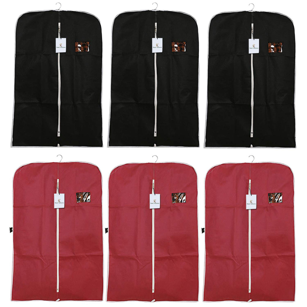 Kuber Industries 6 Piece Non Woven Coat Cover, Black and Maroon