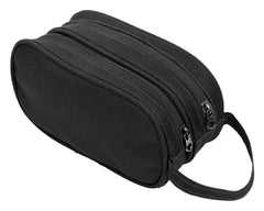 Kuber Industries Canvas Toiletry Organizer|Portable & Durable Carrying Strip Travel Shaving Doop Kit with 2 Zipper ComparMants and Fornt Zipper Pack of 2 (Black)