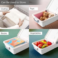 Kuber Industries Large Capacity Underbed Storage Box with Lids and Wheels | Dustproof & Stackable | Rectangular Storage Box | Multipurpose Organizer for Clothes/Toys (96L)