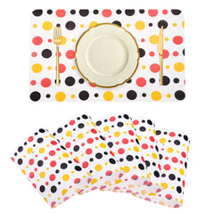 Heart Home Placemat | Placemats for Dining Room | Anti-Slip Table Mat Set | Placemats for Kitchen Table | Dining Table Placemats | Multi Dot Placemat | 6 Piece Set | White