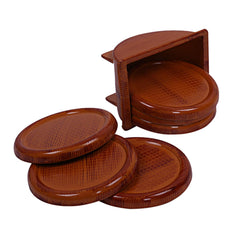 Kuber Industries 6 Pieces Tea Coaster with Stand (Brown) -CTKTC024985