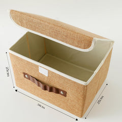 Kuber Industries Large Storage Box With Lid|Foldable Toys Storage Bin|Wardrobe Organizer For clothes|Front Handle & Sturdy (Khadi)