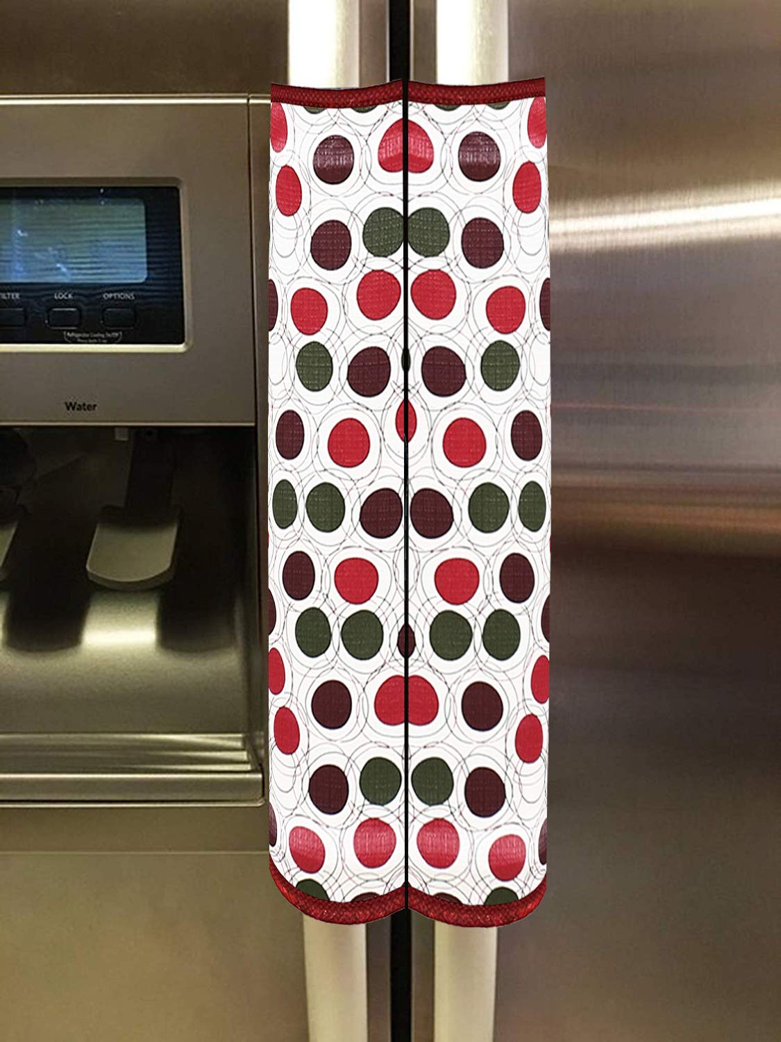 Kuber Industries Circle Design PVC 2 Pieces Fridge/Refrigerator Handle Cover (Maroon & Cream) CTKTC33601