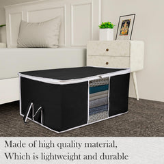 Heart Home Underbed Storage Bag | Clothes Storage Organizer | Blanket Cover with Clear Window | Zipper Closure & Handle Cloth Organizer | Plain White Border | Large | Pack of 6 | Black