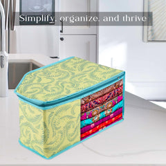 Heart Home Blouse Cover | Clothes Storage Bag | Zipper Wardrobe Organizers | Non-Woven Clothes Organiser | Side Transparent Blouse Organizer | Leaf-Design | Pack of 9 | Green