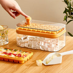 Kuber Industries 2 Layer Ice Cube Tray with Lid | Fridge Ice Cube container | 64 ice cube molds for freezing | One-Press Demolding | BPA Free | Orange