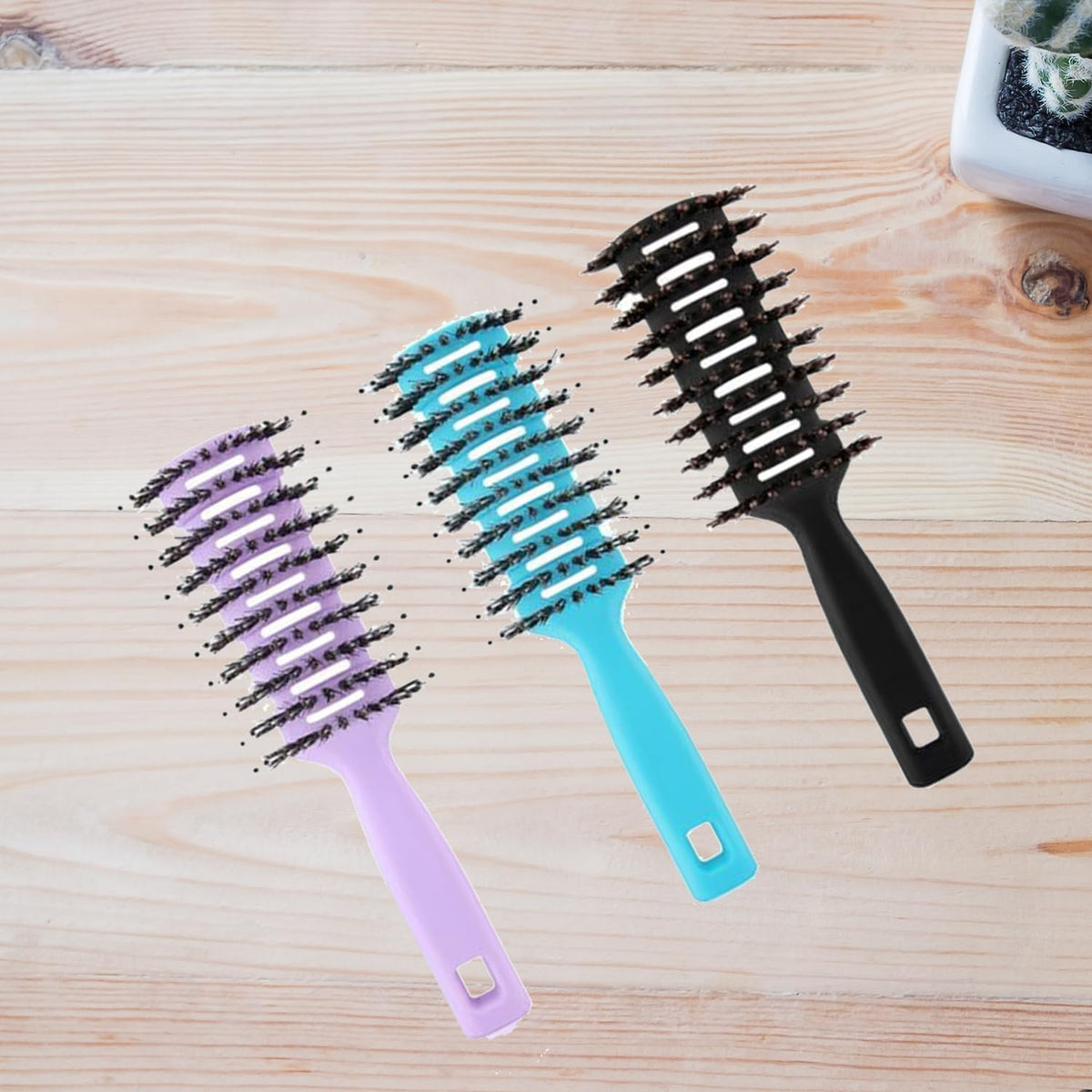 Kuber Industries Hair Brush | Flexible Bristles Brush | Hair Brush with Paddle | Straightens & Detangles Hair Brush | Suitable For All Hair Types | Round Vented | Set of 3 | Multi