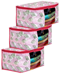 Kuber Industries Non-Woven Leaf Print Saree Covers With Zip|Foldable Wardrobe Organizer For Clothes|Saree Bags Keep 8 To 10 Saree|Suitable For Lehenga, Suit, Dress|Pack Of 3 (Multi)