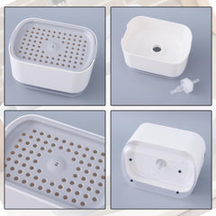 Urbane Home 2 in 1 Press Soap Dish for Kitchen with Sponger Holder | 300 ml | Hollow Design | Durable & Smooth Body | Soap Dispenser for Bathroom & Kitchen | Dishwashing Liquid Dispenser | White