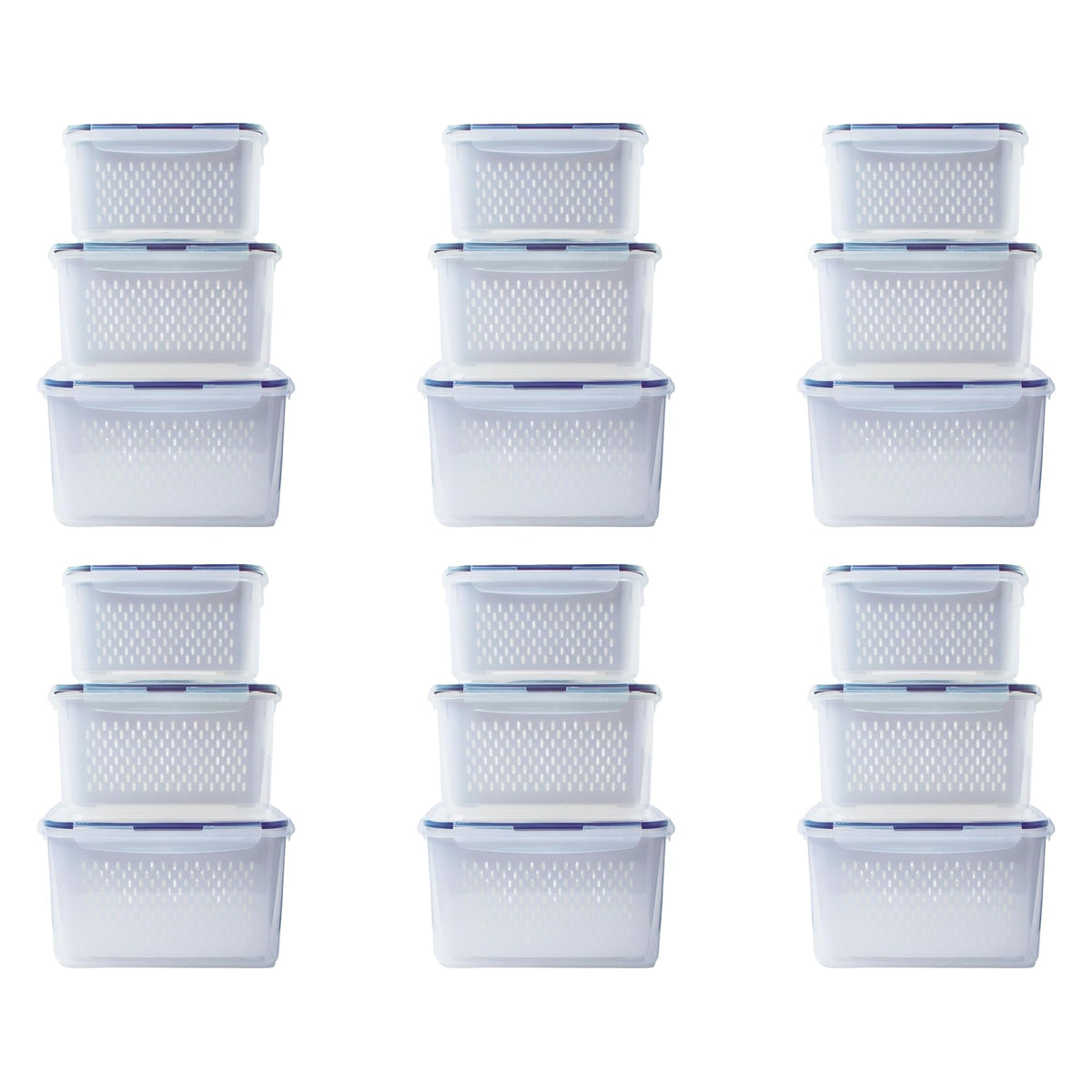 Kuber Industries 18 Pcs Food Containers | Storage Box for Fridge | Vegetable Fruit Boxes | Refrigerator Storage Box | Containers With Airtight Lid | Strainer Basket | HXP00284 | Transparent|Pack of 6