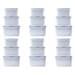 Kuber Industries 18 Pcs Food Containers | Storage Box for Fridge | Vegetable Fruit Boxes | Refrigerator Storage Box | Containers With Airtight Lid | Strainer Basket | HXP00284 | Transparent|Pack of 6