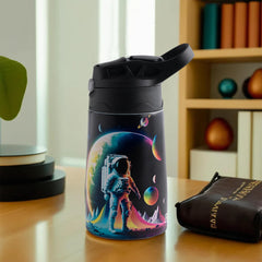 Kuber Industries 350 ml Insulated Water Bottle | Space Kids Water Bottle | Stainless Steel Kids Water Bottle | Water Bottle with Push-Button Flip Lid | Bottle For School | Multicolor | Pack of 6