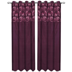 Kuber Industries Leaf Design 4 Pieces Polyester Eyelet Door Curtain 7 Feet (Pink)-Ctktc14257