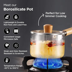 Kuber Industries Borosilicate Glass 1.45L Saucepan with Lid & Handle | Induction Pan Cookware | Handi for Cooking | Microwave Safe | Cooktop for Tea/Milk/Pasta/Noodles/Rice | Transparent