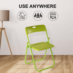 Kuber Industries Folding Chair for Home | Iron Frame & PP Plastic Seat | Lightweight, Portable, Balcony, Garden, Camping Chair | Anti Slip Legs | Indoor Outdoor Chair | Green | 44 * 42 * 75cm