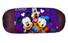 Kuber Industries Disney Minnie Mickey Print Silk Special Long Crush Bolster Cover- Set of 3, Roral Blue & Black & Pink-KUBMART10026