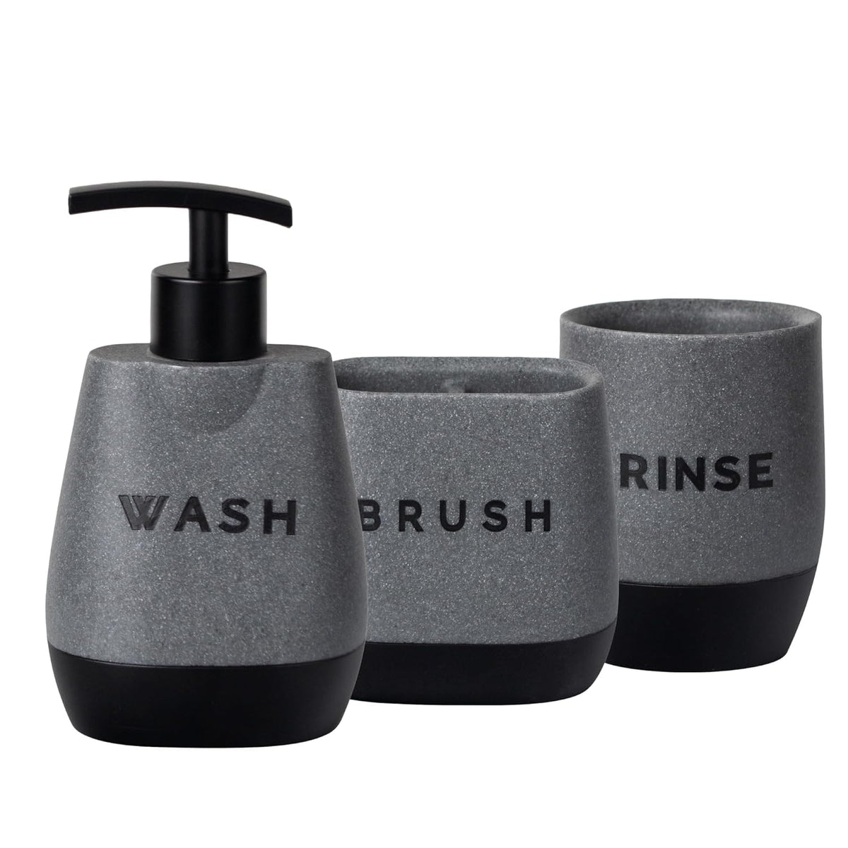 Kuber Industries Premium 3 Pcs Polyresin Bathroom Set | Soap Dispenser (250ml) | Toothbrush Holder | Water Tumbler | Moisture Resistant | Non Fragile | Scratch Proof for Bathroom Kitchen | Black