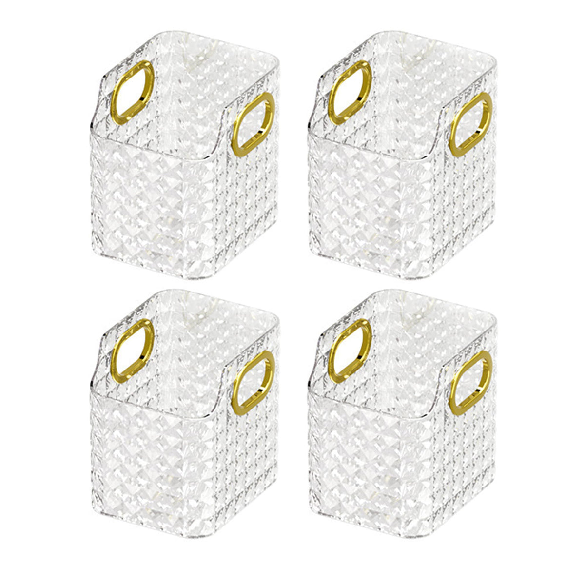 Kuber Industries Pack of 4 Makeup Desk Organizer | Diamond Cut Glass Finishing ABS | Multipurpose Cosmetic Organiser | Large capacity | Skin Care Products Holder for Dressing Table | Transparent