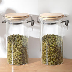 Heart Home Borosilicate Glass Jar with Bamboo Lid | Kitchen Organizer Items & Storage | Multi-utility, Leakproof, Airtight Storage Jar for Cookies, Snacks, Tea, Coffee, Sugar | Set of 2 (1400ml)